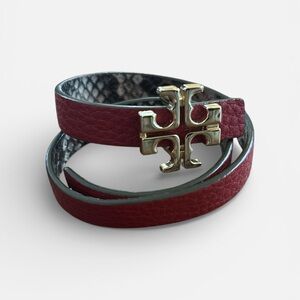 Tory Burch Reversible Red Leather Wrap Bracelet